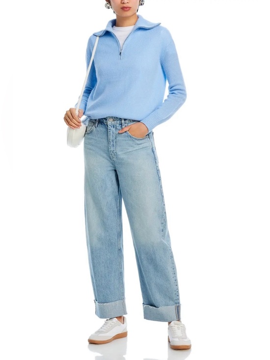 Bloomingdale's Sweaters - C by Bloomingdale's Light Teal Blue Cashmere Sweater XL Half Zip Quiet Luxury